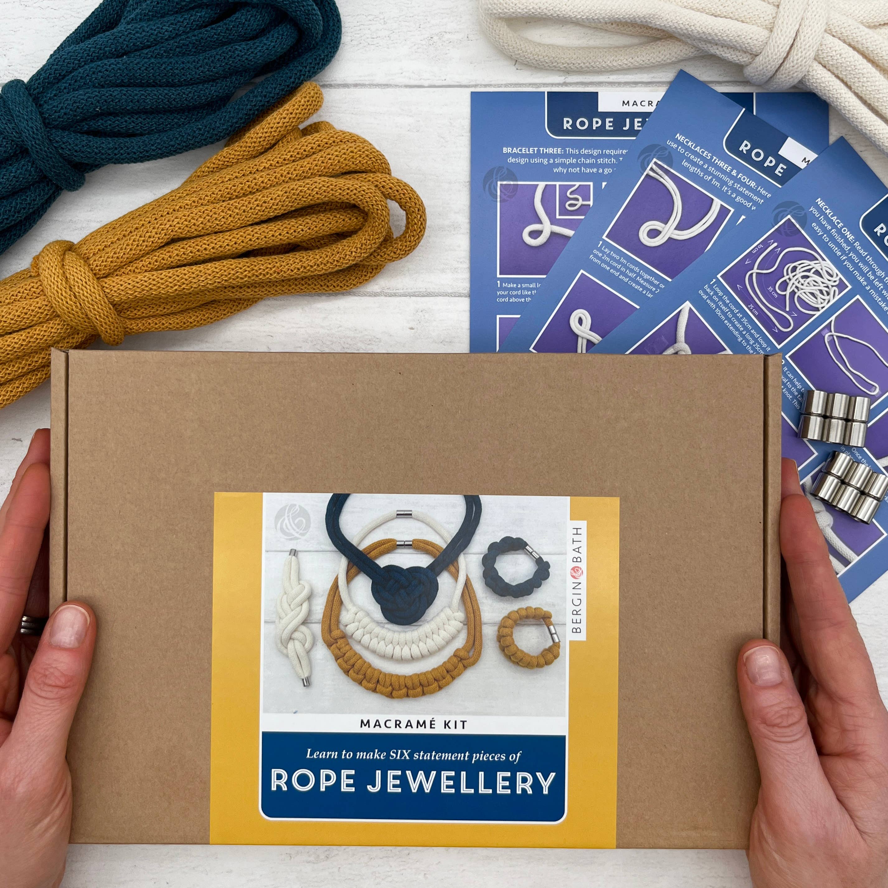 Macrame Kit, Rope Jewellery - Yellow, Navy and White