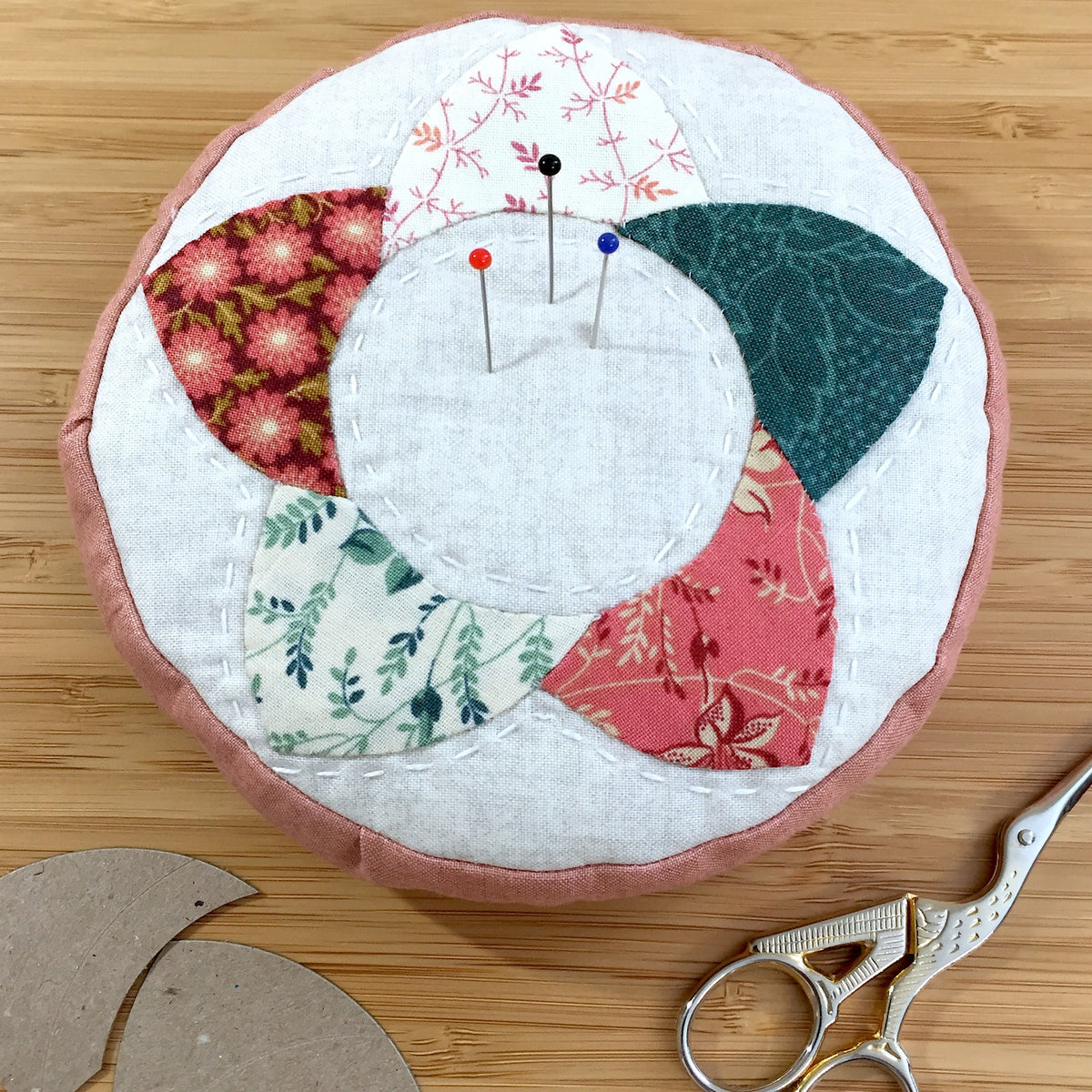 EPP Flower Pincushion Kit in Sequoia - Patchwork Pincushion Kit