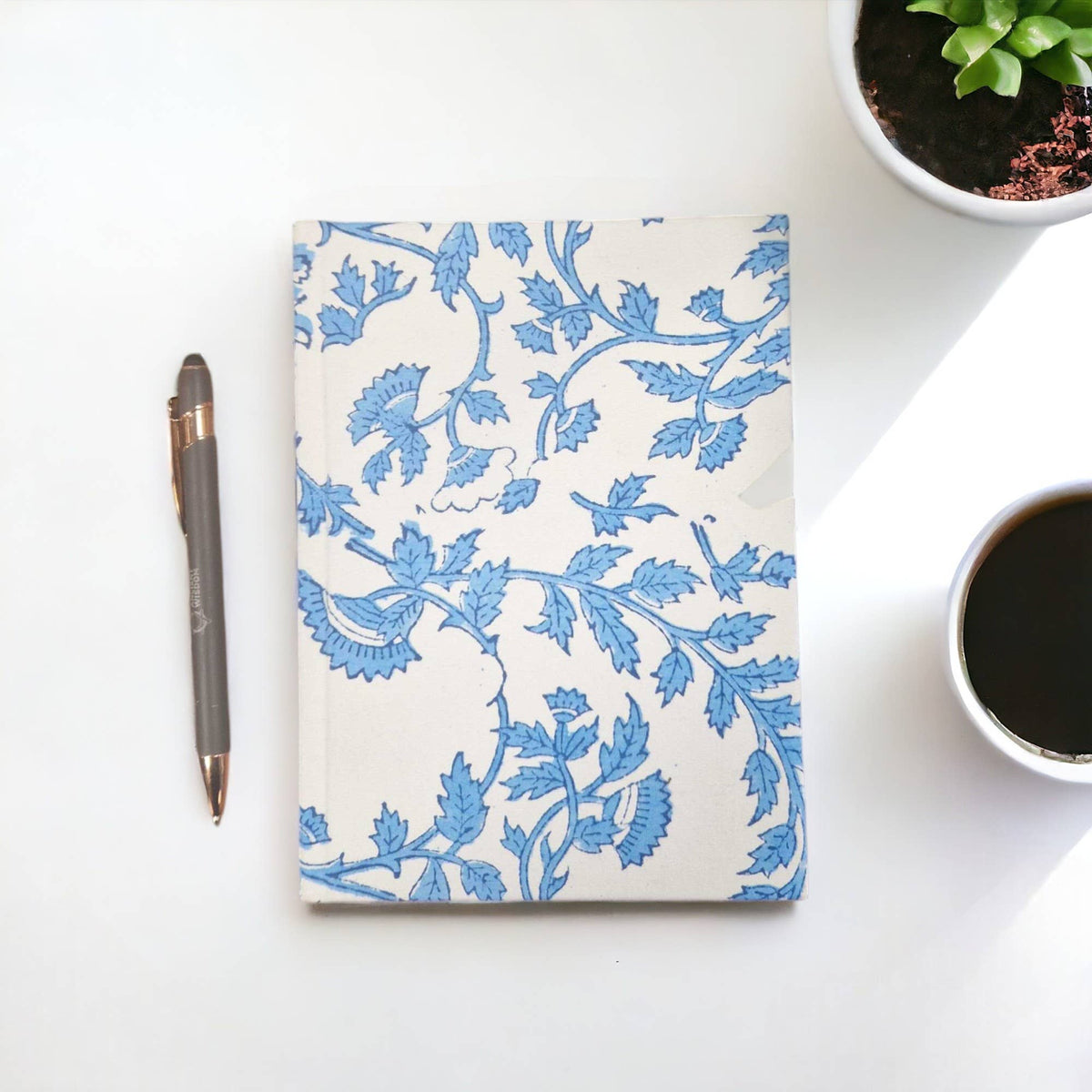 A5 Cotton Bound Notebook - Floral Pale Blu
