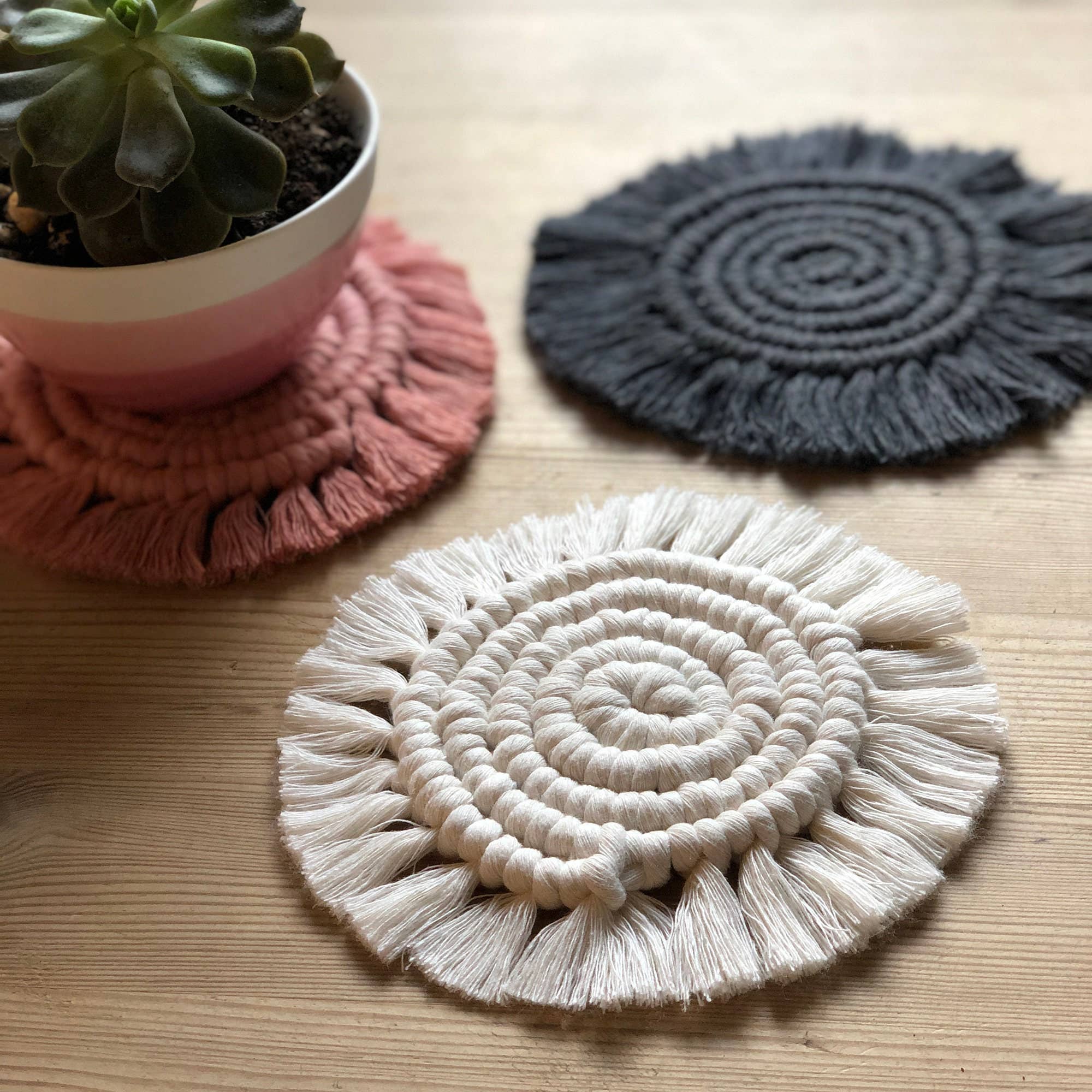 Macrame Coaster Kit in Yellow, Navy and White